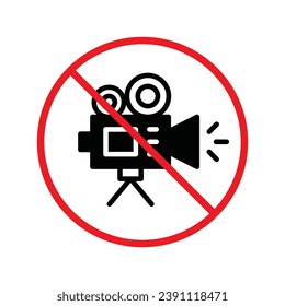 Forbidden recording icon. No video camera vector sign. Prohibited video film icon. Warning, caution, attention, restriction. No rec movie icon. EPS 10 flat symbol. UX UI