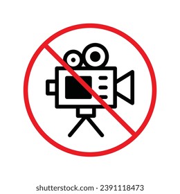 Forbidden recording icon. No video camera vector sign. Prohibited video film icon. Warning, caution, attention, restriction. No rec movie icon. EPS 10 flat symbol. UX UI