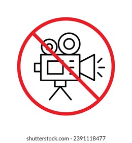 Forbidden recording icon. No video camera vector sign. Prohibited video film icon. Warning, caution, attention, restriction. No rec movie icon. EPS 10 flat symbol. UX UI