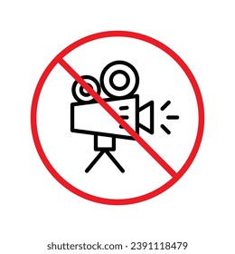 Forbidden recording icon. No video camera vector sign. Prohibited video film icon. Warning, caution, attention, restriction. No rec movie icon. EPS 10 flat symbol. UX UI