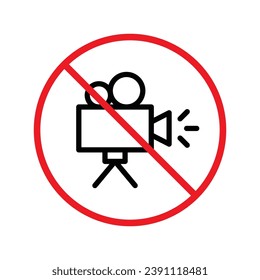 Forbidden recording icon. No video camera vector sign. Prohibited video film icon. Warning, caution, attention, restriction. No rec movie icon. EPS 10 flat symbol. UX UI