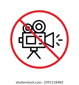 Forbidden recording icon. No video camera vector sign. Prohibited video film icon. Warning, caution, attention, restriction. No rec movie icon. EPS 10 flat symbol. UX UI