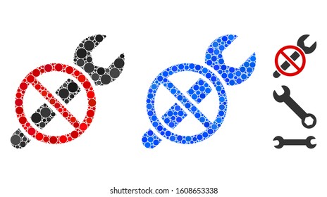 Forbidden repair composition of round dots in different sizes and color hues, based on forbidden repair icon. Vector round elements are combined into blue composition.