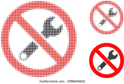 Forbidden repair halftone dotted icon. Halftone array contains circle elements. Vector illustration of forbidden repair icon on a white background.