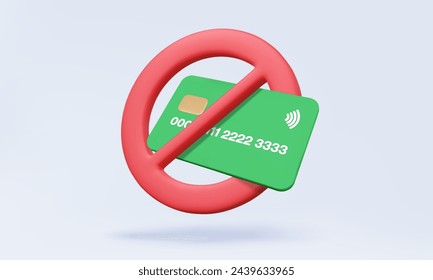 Forbidden restricted warning Account access Credit or Debit card on pastel background. security finance, danger, safety, prohibition, cartoon minimal concept. Eps 10 vector. 3d render illustration