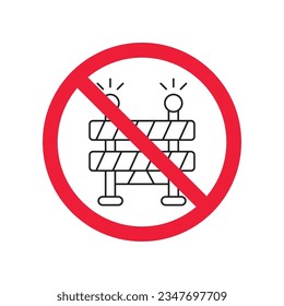Icono de barrera vial prohibida. Advertencia, precaución, atención, restricción, etiqueta, prohibición, peligro. Icono de vector de construcción en carretera. No hay símbolo de pictograma de diseño de señal plana de entrada. Sin icono de tráfico