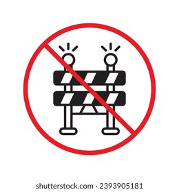 Forbidden road barrier icon. Warning, caution, attention, restriction, label, ban, danger. Road under construction vector icon. No entry flat sign design  pictogram symbol. No traffic icon UX UI