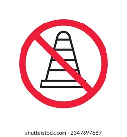 Icono de cono de carretera prohibido. Advertencia, precaución, atención, restricción, etiqueta, prohibición, peligro. Icono de cono de carretera. Icono de vector de cono de tráfico. Símbolo del pictograma de diseño de señal plana de cono de tráfico. Sin icono de tráfico