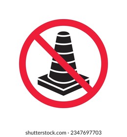 Forbidden road cone icon. Warning, caution, attention, restriction, label, ban, danger. Road cone icon. Traffic cone vector icon. Trafic cone flat sign design  pictogram symbol. No traffic icon