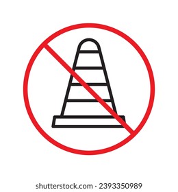 Icono de cono de carretera prohibido. Advertencia, precaución, atención, restricción, etiqueta, prohibición, peligro. Icono de cono de carretera. Icono de vector de cono de tráfico. Símbolo del pictograma de diseño de señal plana de cono de tráfico. Ningún icono de tráfico UI