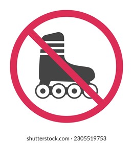 Forbidden Roller Skate Pictogram. Sport Footwear Red Stop Circle Symbol. No Allowed Skating Sign. Prohibited Roll Zone. Vector illustration isolated on white background