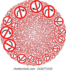 Forbidden rotation symbols are composed into bubble group. Forbidden rotation icon bubble collage. Abstraction spheric cluster collage designed from forbidden rotation items.