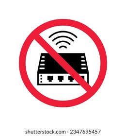Forbidden router icon. Warning, caution, attention, restriction, label. Router icon. Router vector icon. Wifi modem flat sign design  pictogram symbol. No internet modem icon