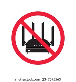Icono de enrutador prohibido. Advertencia, precaución, atención, restricción, etiqueta. Icono de enrutador. Icono vector del router. Símbolo del pictograma de diseño de señal plana del módem Wifi. Sin icono de módem de Internet