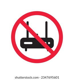 Forbidden router icon. Warning, caution, attention, restriction, label. Router icon. Router vector icon. Wifi modem flat sign design  pictogram symbol. No internet modem icon