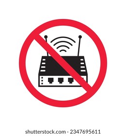 Forbidden router icon. Warning, caution, attention, restriction, label. Router icon. Router vector icon. Wifi modem flat sign design  pictogram symbol. No internet modem icon