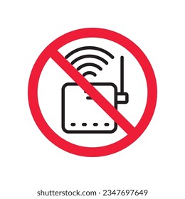 Forbidden router icon. Warning, caution, attention, restriction, label. Router icon. Router vector icon. Wifi modem flat sign design  pictogram symbol. No internet modem icon