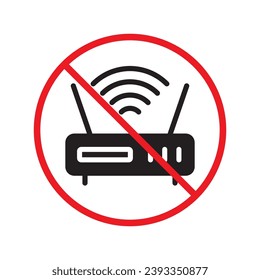 Forbidden router icon. Warning, caution, attention, restriction, label. Router icon. Router vector icon. Wifi modem flat sign design  pictogram symbol. No internet modem icon UX UI