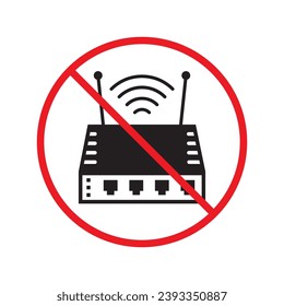 Forbidden router icon. Warning, caution, attention, restriction, label. Router icon. Router vector icon. Wifi modem flat sign design  pictogram symbol. No internet modem icon UX UI