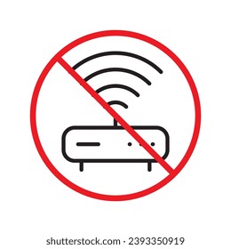 Forbidden router icon. Warning, caution, attention, restriction, label. Router icon. Router vector icon. Wifi modem flat sign design  pictogram symbol. No internet modem icon UX UI