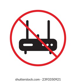 Forbidden router icon. Warning, caution, attention, restriction, label. Router icon. Router vector icon. Wifi modem flat sign design  pictogram symbol. No internet modem icon UX UI