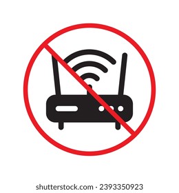 Forbidden router icon. Warning, caution, attention, restriction, label. Router icon. Router vector icon. Wifi modem flat sign design  pictogram symbol. No internet modem icon UX UI