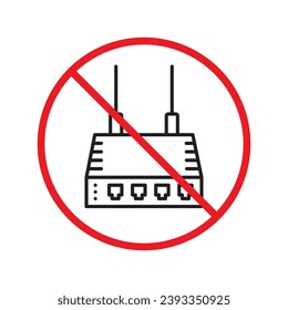 Forbidden router icon. Warning, caution, attention, restriction, label. Router icon. Router vector icon. Wifi modem flat sign design  pictogram symbol. No internet modem icon UX UI