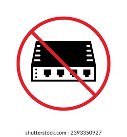 Forbidden router icon. Warning, caution, attention, restriction, label. Router icon. Router vector icon. Wifi modem flat sign design  pictogram symbol. No internet modem icon UX UI