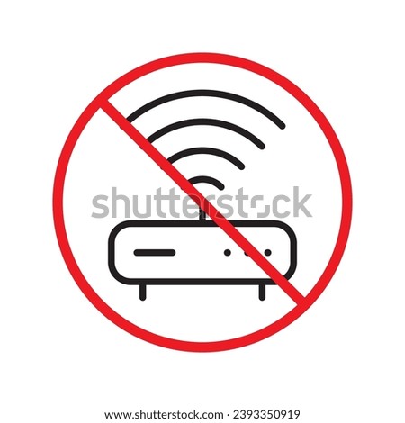 Forbidden router icon. Warning, caution, attention, restriction, label. Router icon. Router vector icon. Wifi modem flat sign design  pictogram symbol. No internet modem icon UX UI