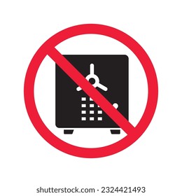 Icono de seguridad prohibido. Advertencia, precaución, atención, restricción, etiqueta. Icono de caja de seguridad bancaria. Icono de vector de bloqueo seguro. Diseño de señales planas seguras de dinero. Símbolo del pictograma EPS 10. Sin icono de caja fuerte