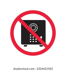 Forbidden safe icon. Warning, caution, attention, restriction, label. Bank safe box icon. Safe lock vector icon. Money safe flat sign design. EPS 10 pictogram symbol. No vault icon