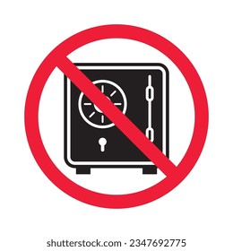 Icono de seguridad prohibido. Advertencia, precaución, atención, restricción, etiqueta. Icono de caja de seguridad bancaria. Icono de vector de bloqueo seguro. Símbolo del pictograma de diseño de signo plano y seguro de dinero. Sin icono de caja fuerte