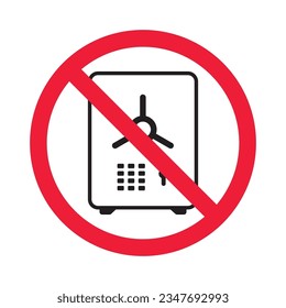 Forbidden safe icon. Warning, caution, attention, restriction, label. Bank safe box icon. Safe lock vector icon. Money safe flat sign design  pictogram symbol. No vault icon