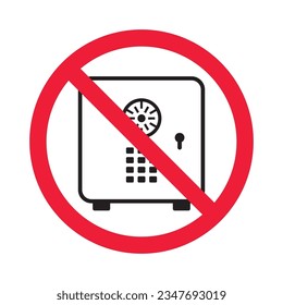 Icono de seguridad prohibido. Advertencia, precaución, atención, restricción, etiqueta. Icono de caja de seguridad bancaria. Icono de vector de bloqueo seguro. Símbolo del pictograma de diseño de signo plano y seguro de dinero. Sin icono de caja fuerte