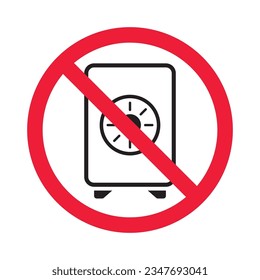 Icono de seguridad prohibido. Advertencia, precaución, atención, restricción, etiqueta. Icono de caja de seguridad bancaria. Icono de vector de bloqueo seguro. Símbolo del pictograma de diseño de signo plano y seguro de dinero. Sin icono de caja fuerte