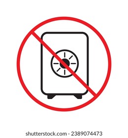 Forbidden safe icon. Warning, caution, attention, restriction, label. Bank safe box icon. Safe lock vector icon. Money safe flat sign design  pictogram symbol. No vault icon UX UI
