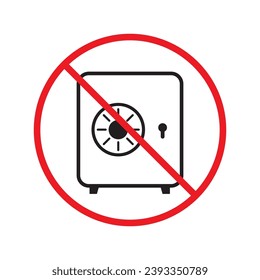 Forbidden safe icon. Warning, caution, attention, restriction, label. Bank safe box icon. Safe lock vector icon. Money safe flat sign design  pictogram symbol. No vault sign UX UI icon