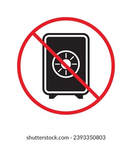 Forbidden safe icon. Warning, caution, attention, restriction, label. Bank safe box icon. Safe lock vector icon. Money safe flat sign design  pictogram symbol. No vault sign UX UI icon