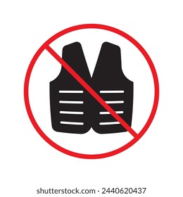 Forbidden safety vest icon. Do not use sonstruction vest flat sign design. Vest symbol pictogram. Warning, caution, attention, restriction, danger symbol pictogram