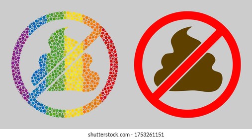 Forbidden shit collage icon of round dots in different sizes and rainbow multicolored color hues. A dotted LGBT-colored Forbidden shit for lesbians, gays, bisexuals, and transgenders.