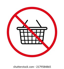 Forbidden Shop Basket Supermarket Pictogram. Prohibit Grocery Store Buy Basket Stop Symbol. Ban Food Product Empty Cart Black Silhouette Icon. No Allowed Bag Retail Sign. Isolated Vector Illustration.