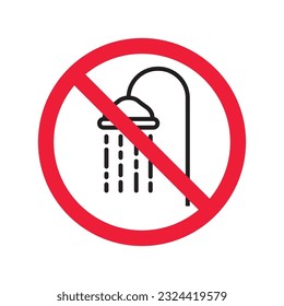 Forbidden shower icon. No shower vector sign. Prohibited Warning shower icon.  Caution or attention concept. No shower restriction icon. EPS 10 flat symbol pictogram