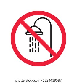 Forbidden shower icon. No shower vector sign. Prohibited Warning shower icon.  Caution or attention concept. No shower restriction icon. EPS 10 flat symbol pictogram