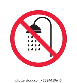 Forbidden shower icon. No shower vector sign. Prohibited Warning shower icon.  Caution or attention concept. No shower restriction icon. EPS 10 flat symbol pictogram