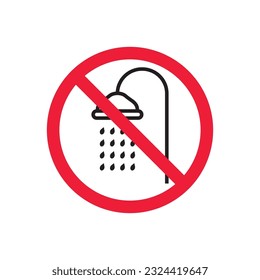 Forbidden shower icon. No shower vector sign. Prohibited Warning shower icon.  Caution or attention concept. No shower restriction icon. EPS 10 flat symbol pictogram