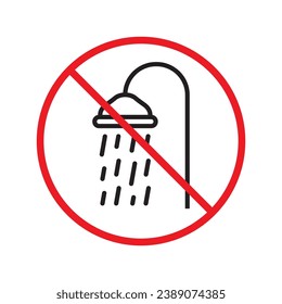 Forbidden shower icon. No shower vector sign. Prohibited Warning shower icon.  Caution or attention concept. No shower restriction icon. Bath symbol pictogram UX UI