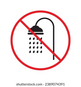 Forbidden shower icon. No shower vector sign. Prohibited Warning shower icon.  Caution or attention concept. No shower restriction icon. Bath symbol pictogram UX UI