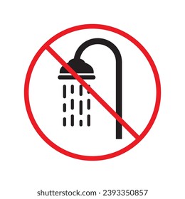 Forbidden shower icon. No shower vector sign. Prohibited Warning shower icon.  Caution or attention concept. No shower restriction icon. Bath symbol pictogram UX UI