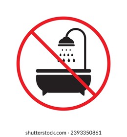 Forbidden shower icon. No shower vector sign. Prohibited Warning shower icon.  Caution or attention concept. No shower restriction icon. Bath symbol pictogram UX UI
