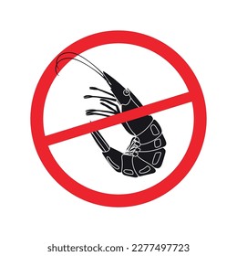 Forbidden shrimp icon. Products do not contain seafood or shellfish. Allergy safety.